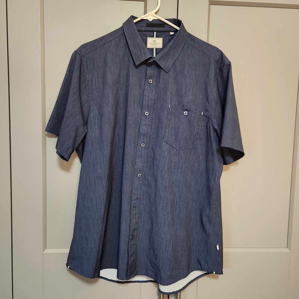 7 Diamonds Shirt Mens XL Blue Gray 4 Way Stretch Button Up Short Sleeve